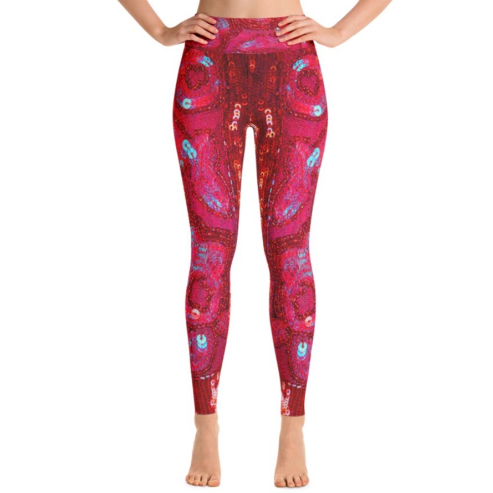 HP🎈Katy Red Sequin Print Yoga Leggings By Ventcri - Picture 7 of 11